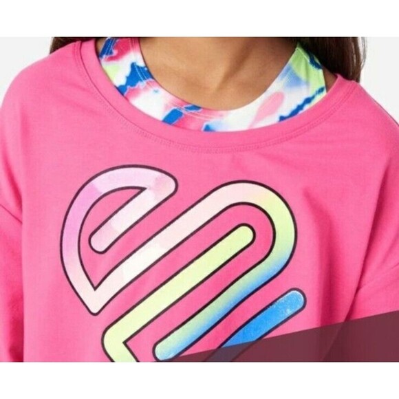 Justice Sweatshirt For Girl Pink Size XL Crop Logo Graphic with Tie Dye Bra - Picture 3 of 13